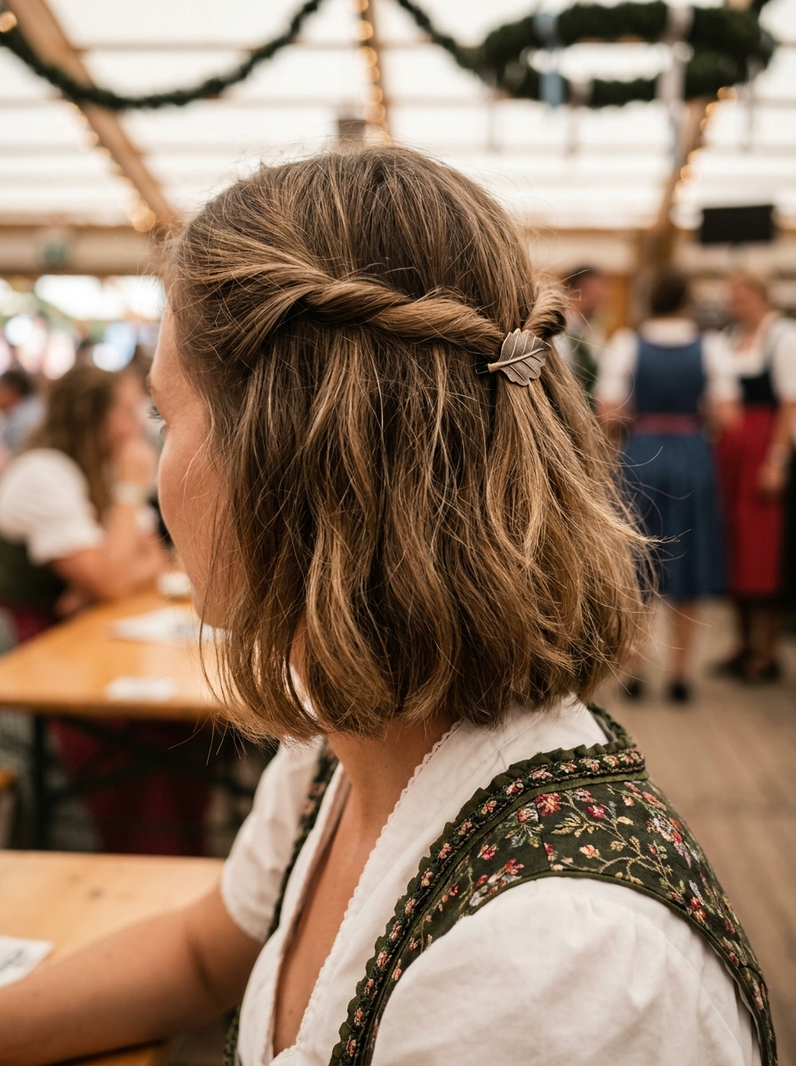 Half-Up Bob mit Twist als Dirndlfrisuren für kurze Haare Inspiration 2026